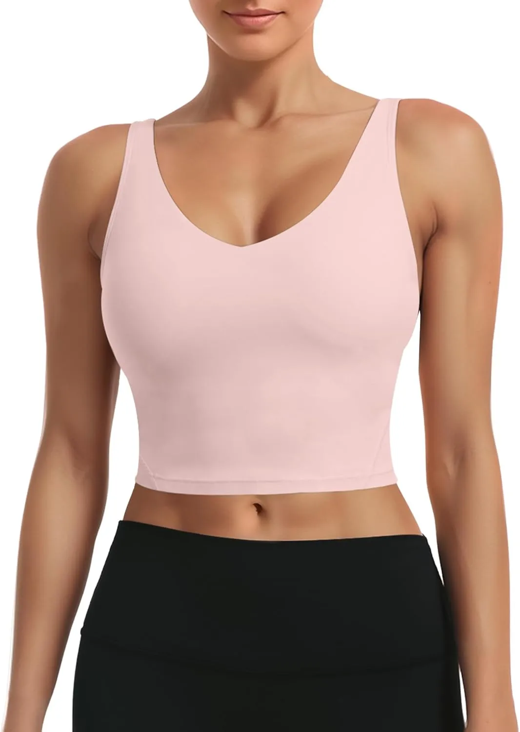 Buauty Sports Bras for Women Longline Wirefree Padded High Support, Workout Tank Crop Tops Built in Bra for Women