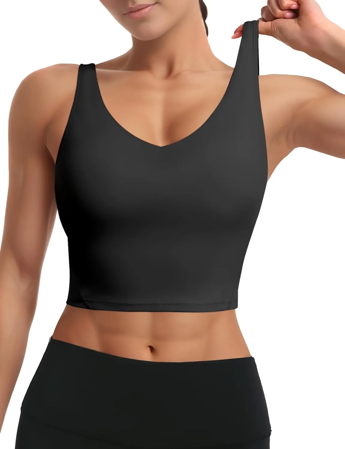 Buauty Sports Bras for Women Longline Wirefree Padded High Support, Workout Tank Crop Tops Built in Bra for Women