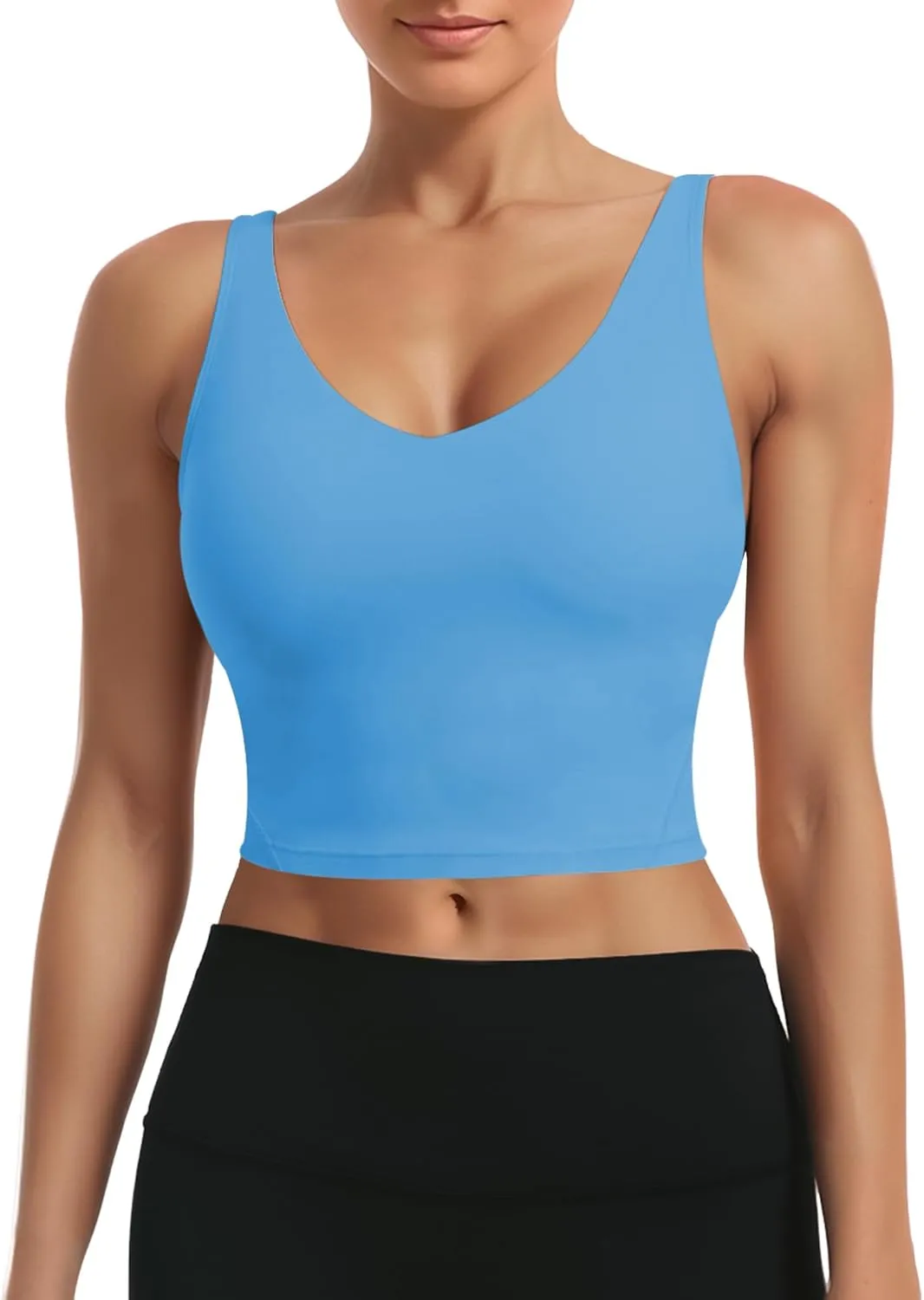 Buauty Sports Bras for Women Longline Wirefree Padded High Support, Workout Tank Crop Tops Built in Bra for Women