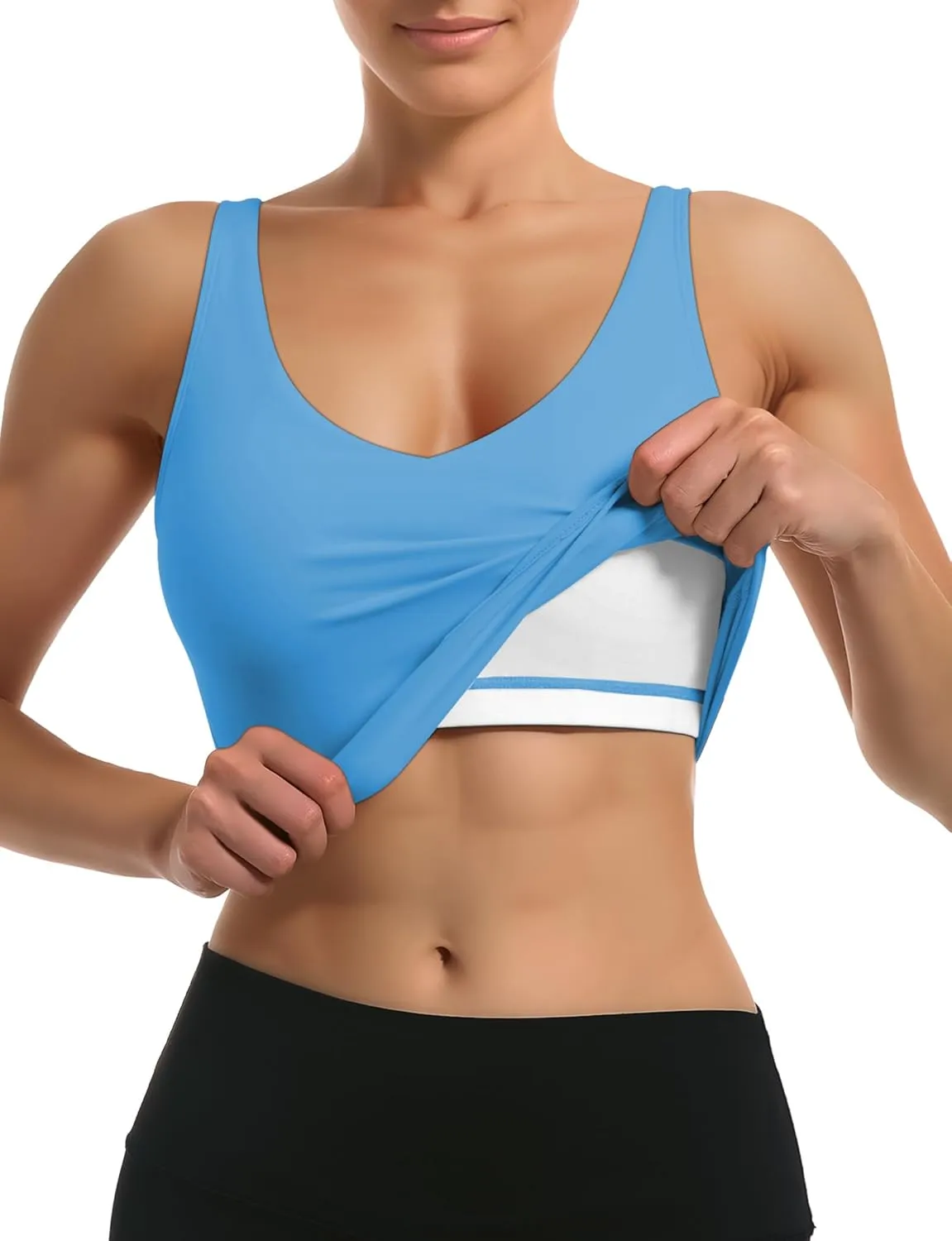 Buauty Sports Bras for Women Longline Wirefree Padded High Support, Workout Tank Crop Tops Built in Bra for Women