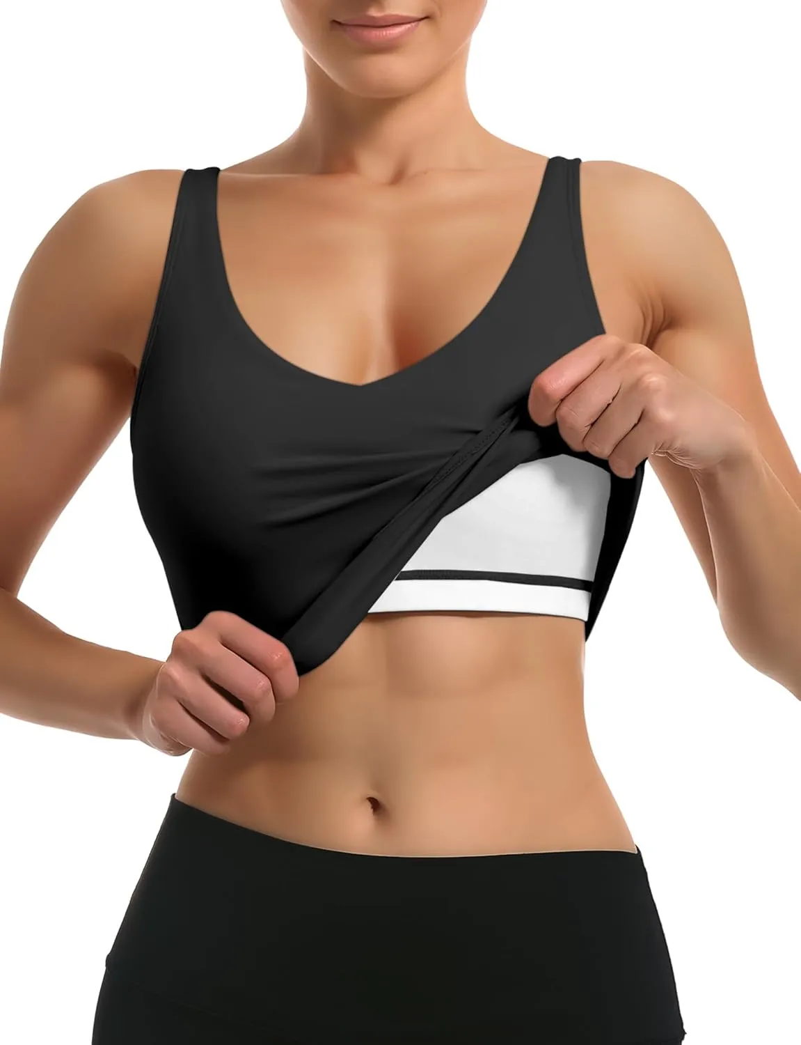 Buauty Sports Bras for Women Longline Wirefree Padded High Support, Workout Tank Crop Tops Built in Bra for Women