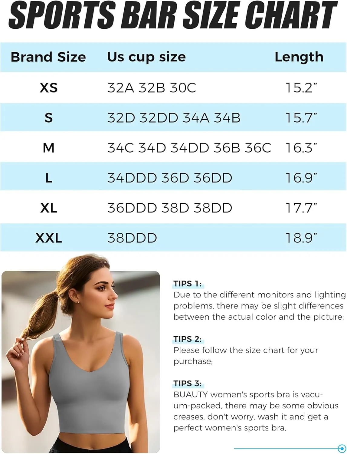 Buauty Sports Bras for Women Longline Wirefree Padded High Support, Workout Tank Crop Tops Built in Bra for Women