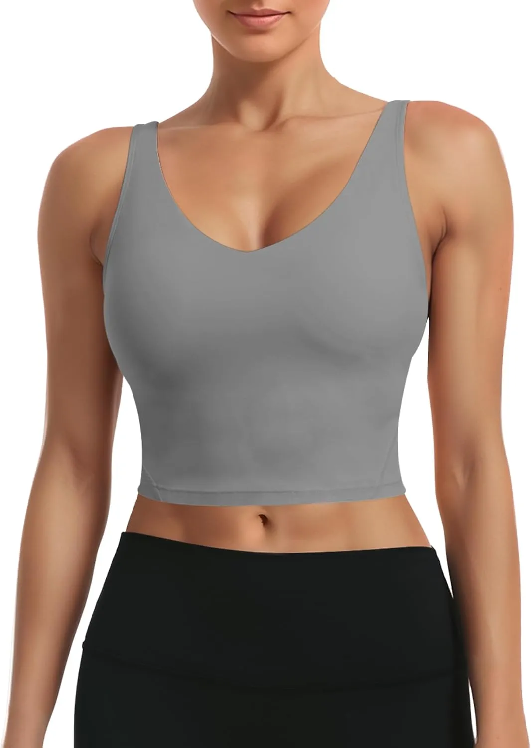 Buauty Sports Bras for Women Longline Wirefree Padded High Support, Workout Tank Crop Tops Built in Bra for Women