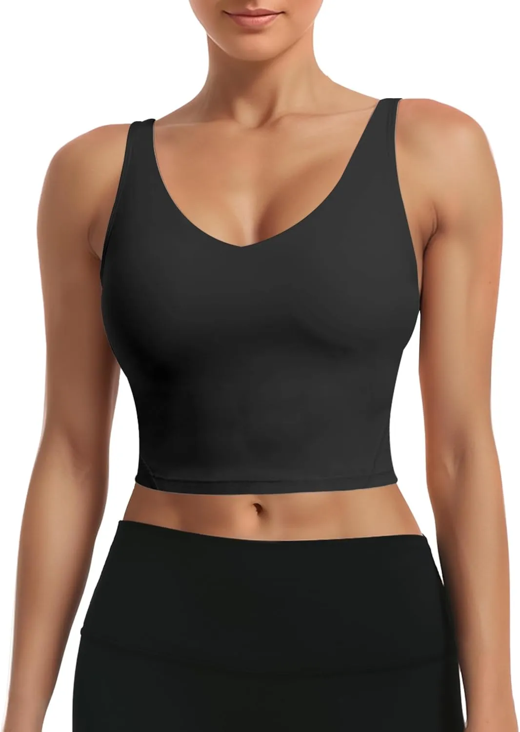 Buauty Sports Bras for Women Longline Wirefree Padded High Support, Workout Tank Crop Tops Built in Bra for Women