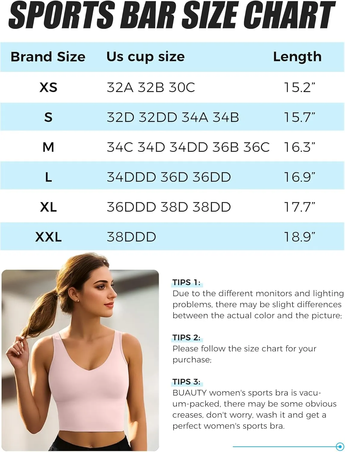 Buauty Sports Bras for Women Longline Wirefree Padded High Support, Workout Tank Crop Tops Built in Bra for Women