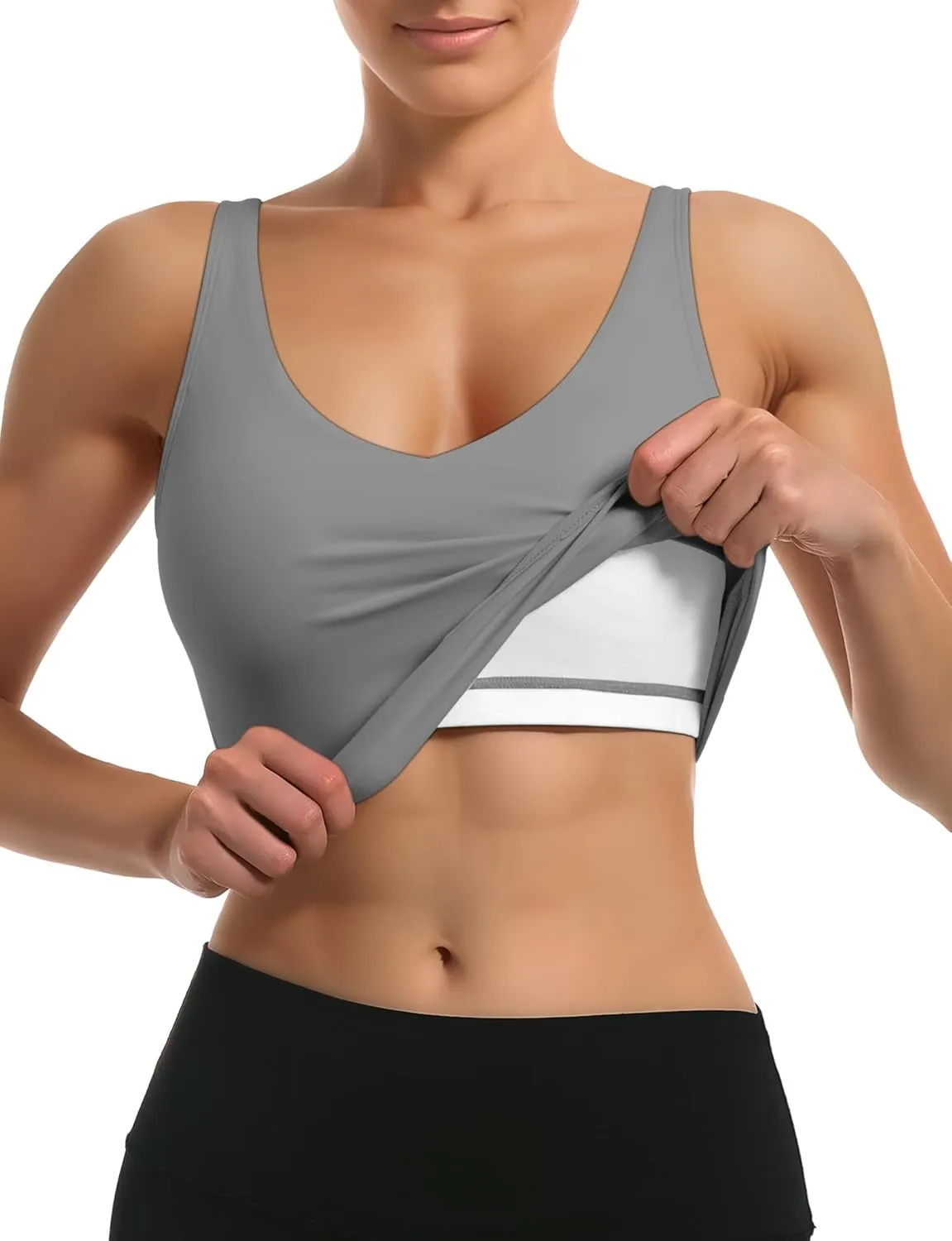 Buauty Sports Bras for Women Longline Wirefree Padded High Support, Workout Tank Crop Tops Built in Bra for Women