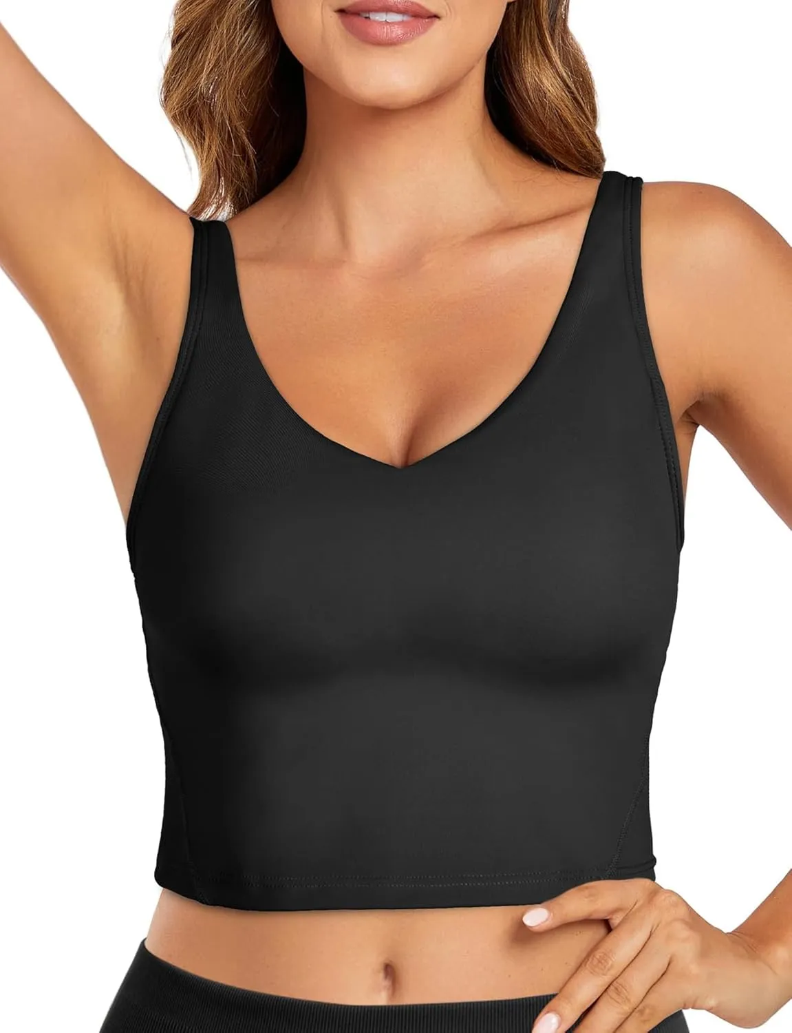 Buauty Sports Bras for Women Longline Wirefree Padded High Support, Workout Tank Crop Tops Built in Bra for Women