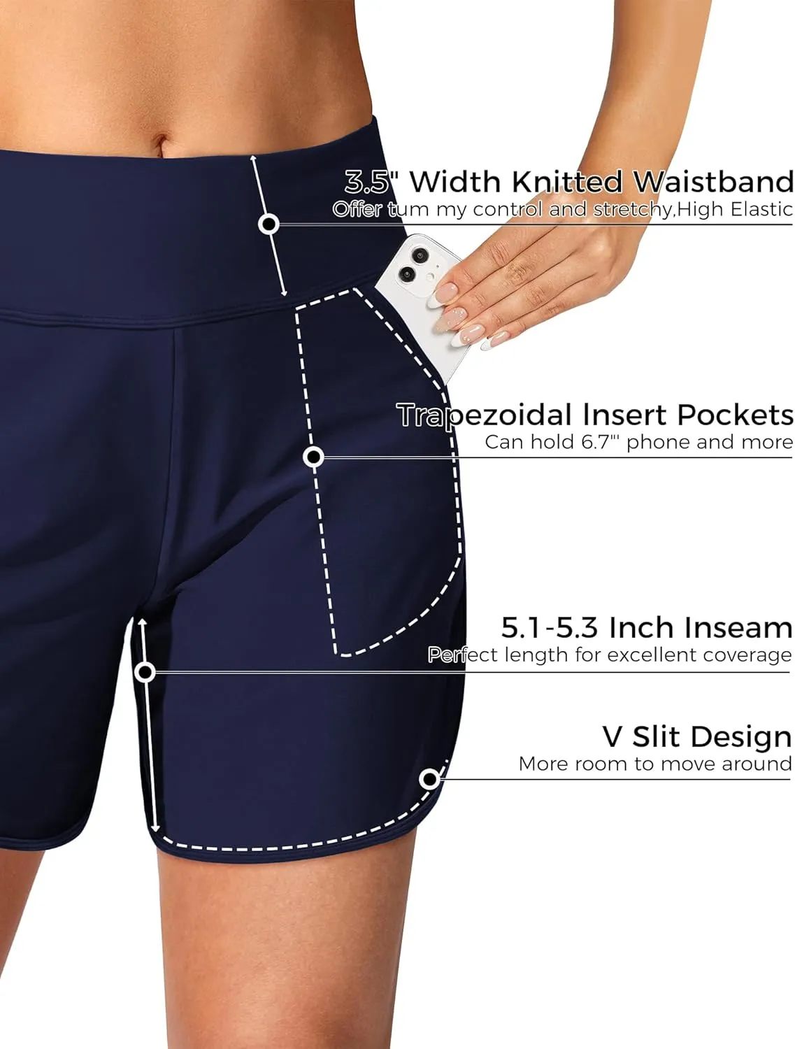 Buauty Women's 5" Swim Board Shorts Quick Dry High Waisted Swimsuits with Liner Pockets UPF 50  Bathing Suits Bottoms Trunks