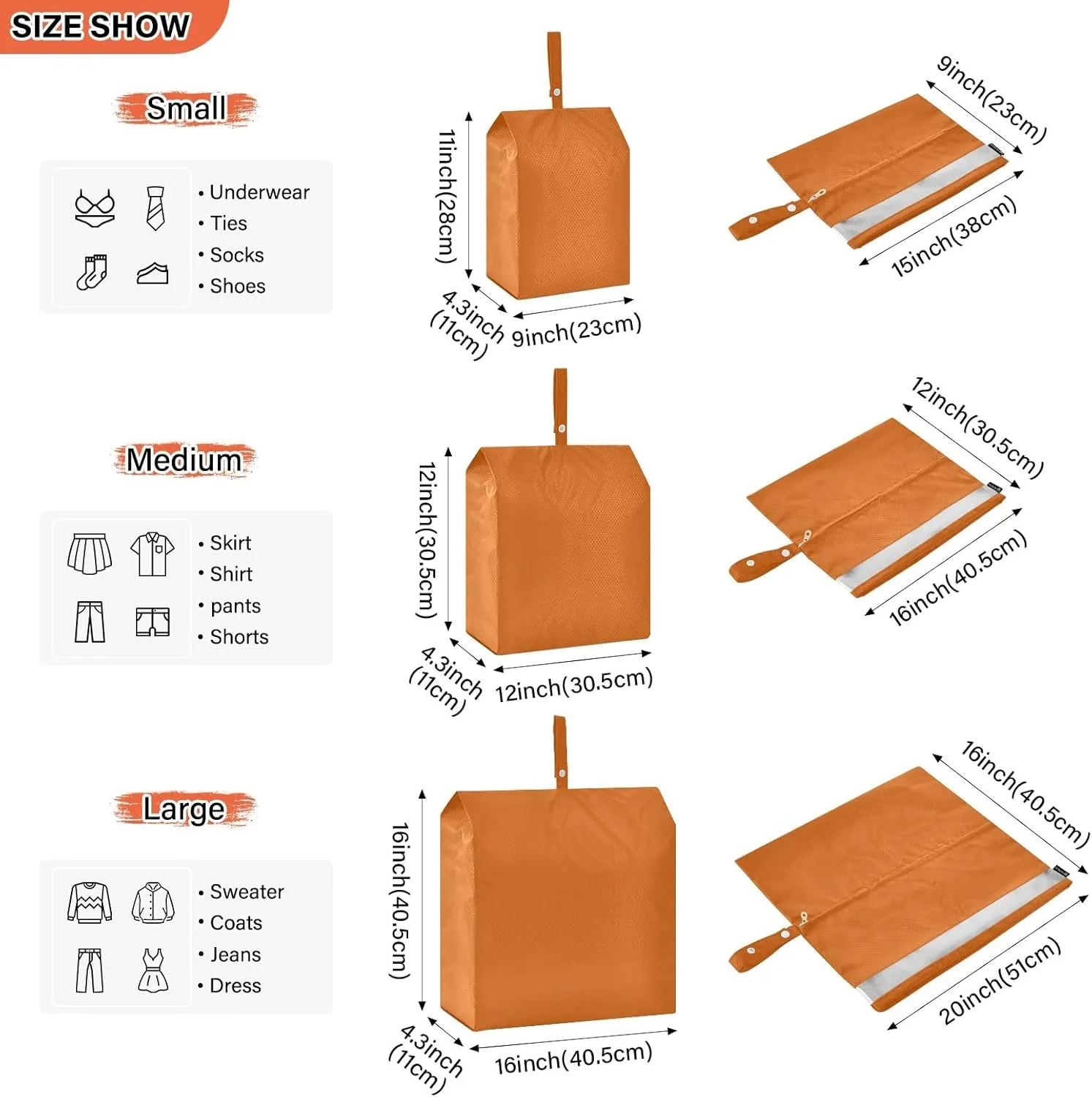 Burnt Orange Travel Packing Organizers 3 Sizes Luggage Organizer Bags Set Packing Organizers for Luggage