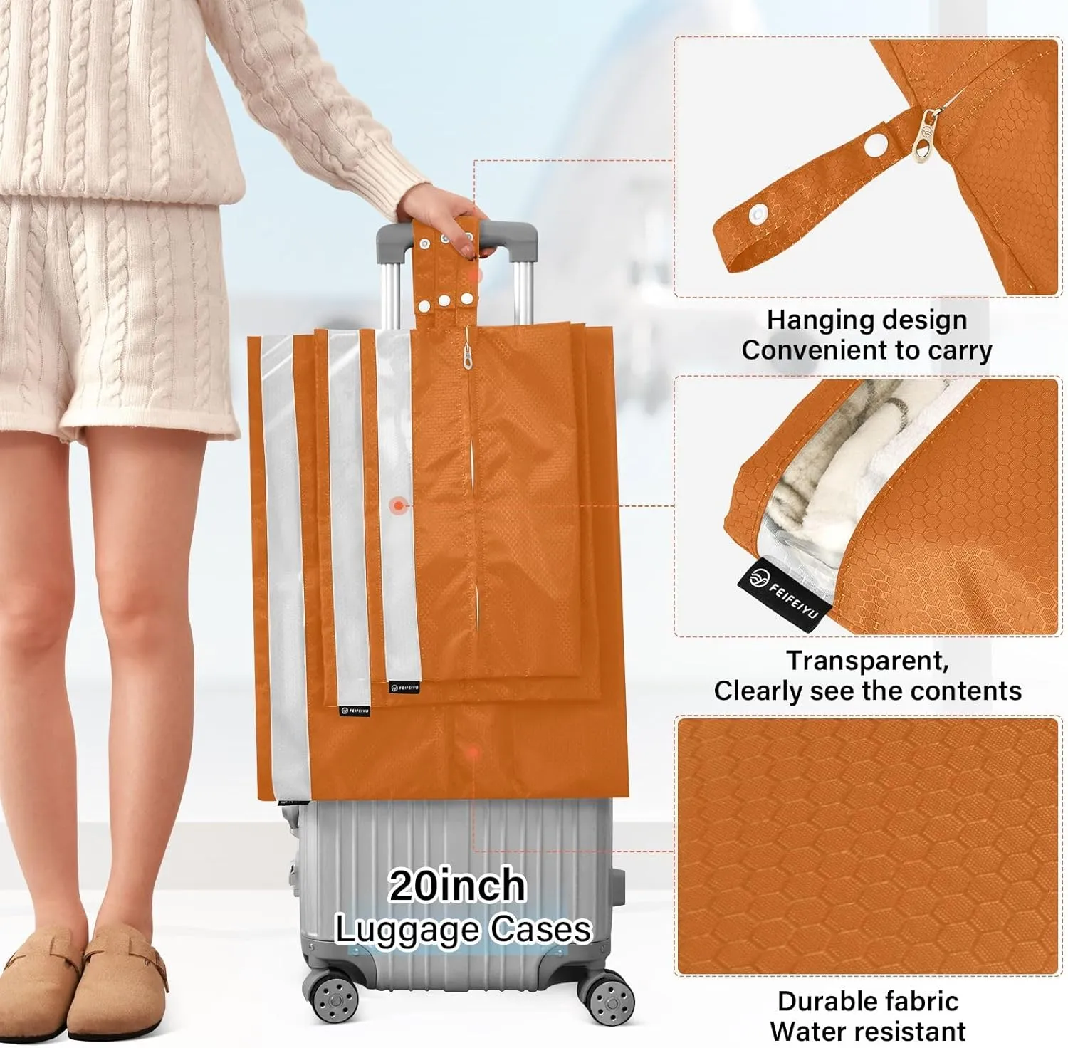 Burnt Orange Travel Packing Organizers 3 Sizes Luggage Organizer Bags Set Packing Organizers for Luggage