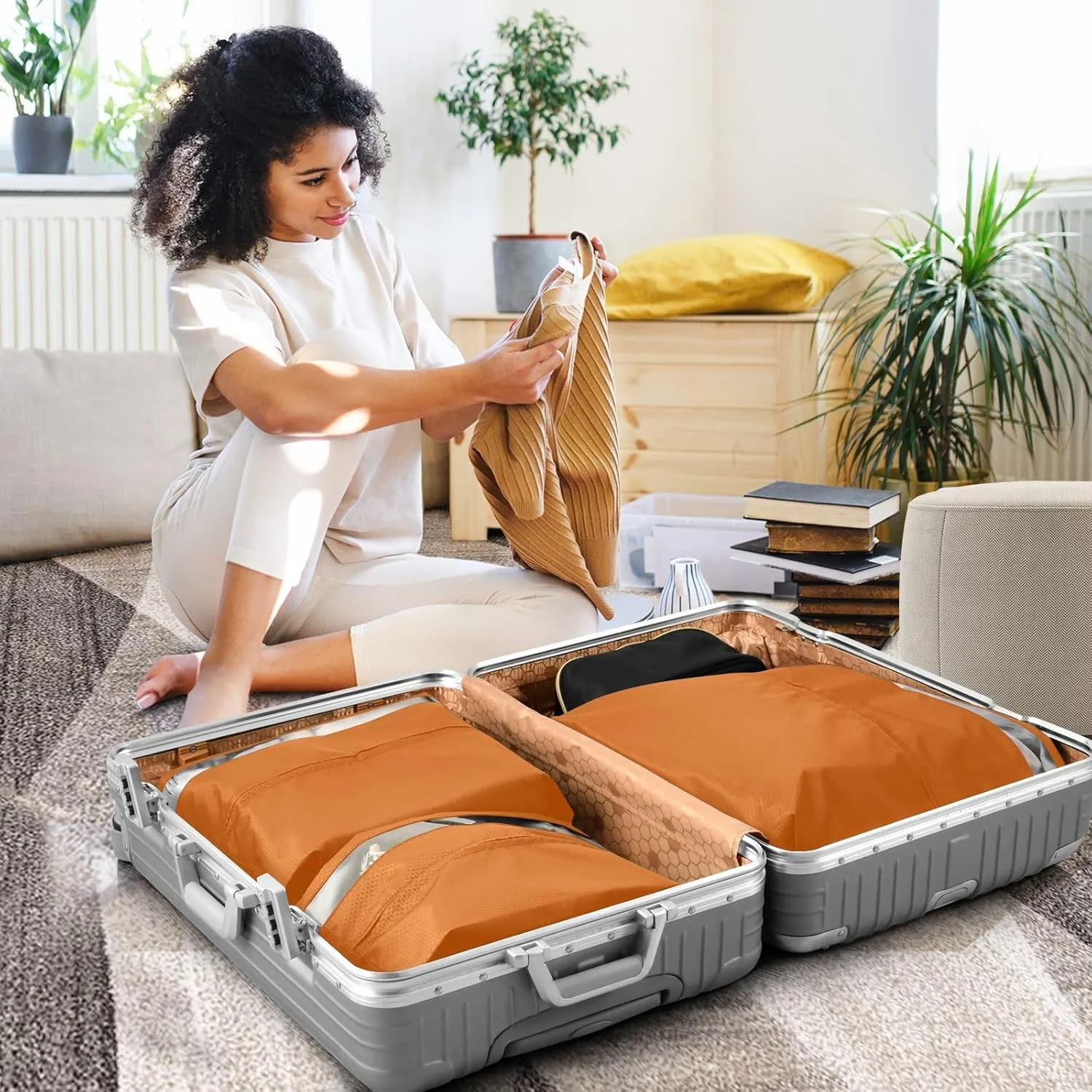 Burnt Orange Travel Packing Organizers 3 Sizes Luggage Organizer Bags Set Packing Organizers for Luggage