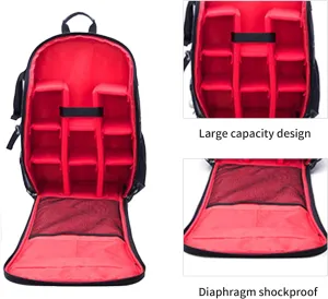 Camera Backpack for DSLR with Tripod Holder - Waterproof Oxford Fabric, High-Capacity Gear Storage (18x12.6x7in, Gray-Red)