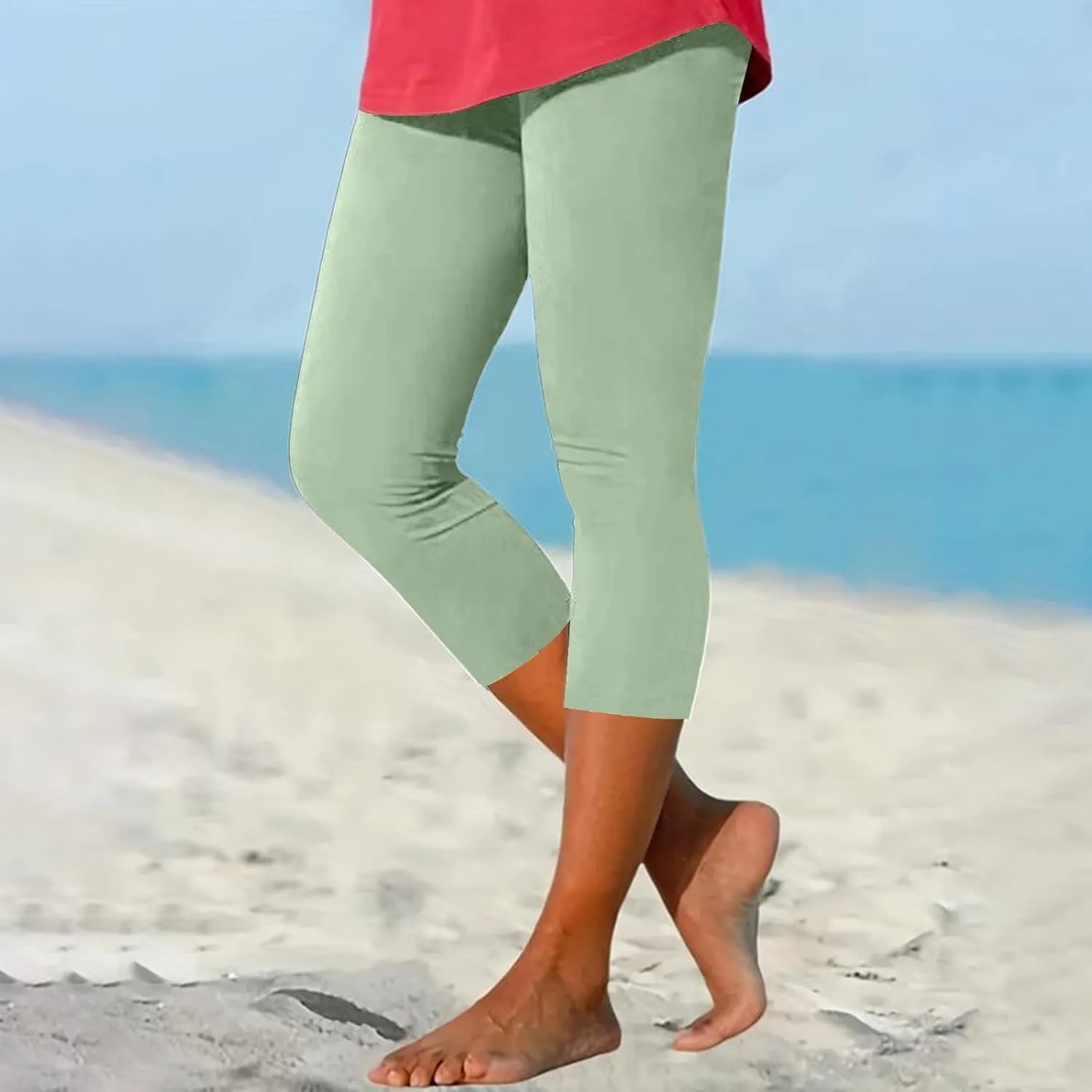 Capri Leggings for Women High Waist Tummy Control Summer Beach Pants Lightweight Stretchy Workout Yoga Leggings Cropped Pants