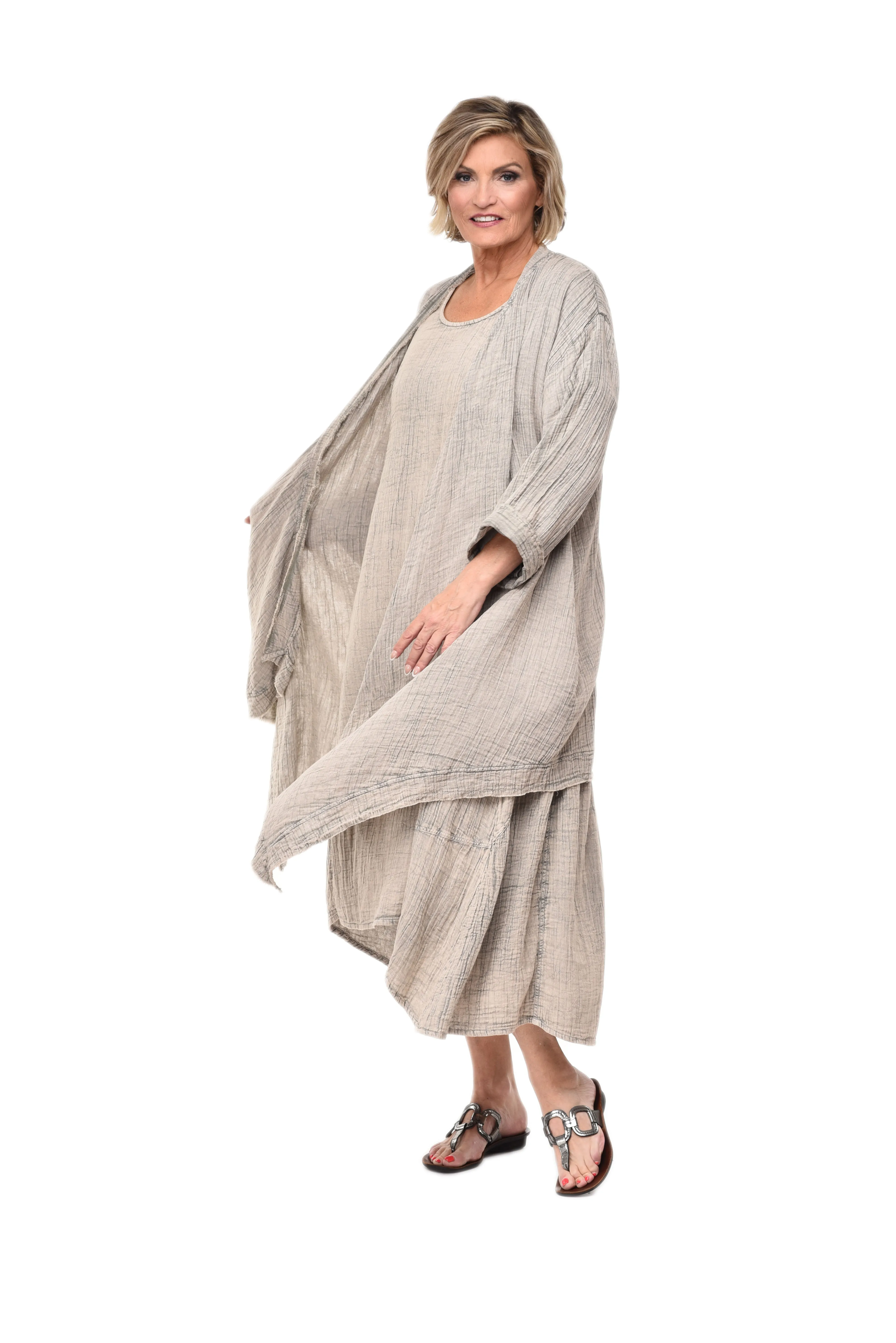 Cheyenne Womens Cardigan Cotton Gauze in Elephant