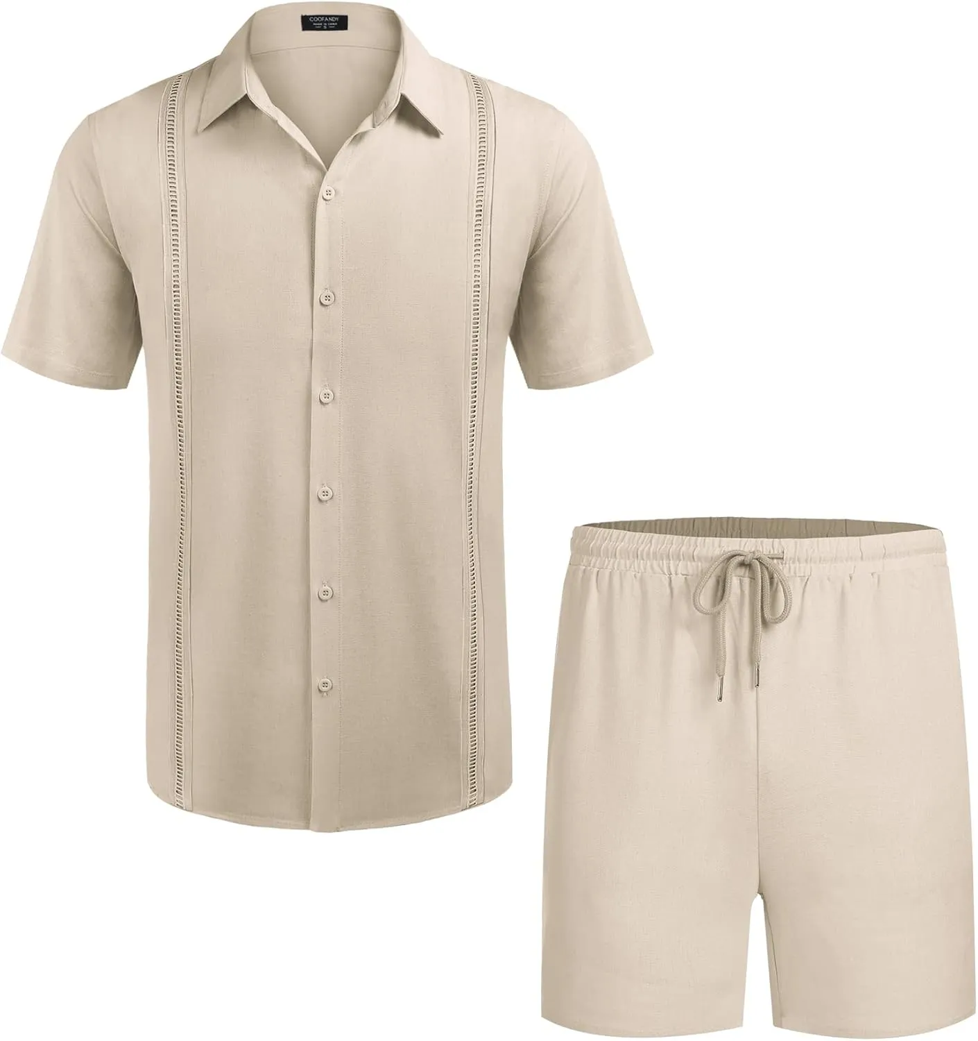 COOFANDY Men's 2 Pieces Linen Set Short Sleeve Button Down Shirts Summer Beach Shorts Casual Outfits