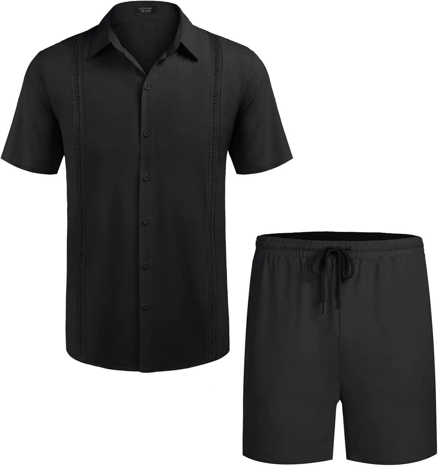 COOFANDY Men's 2 Pieces Linen Set Short Sleeve Button Down Shirts Summer Beach Shorts Casual Outfits