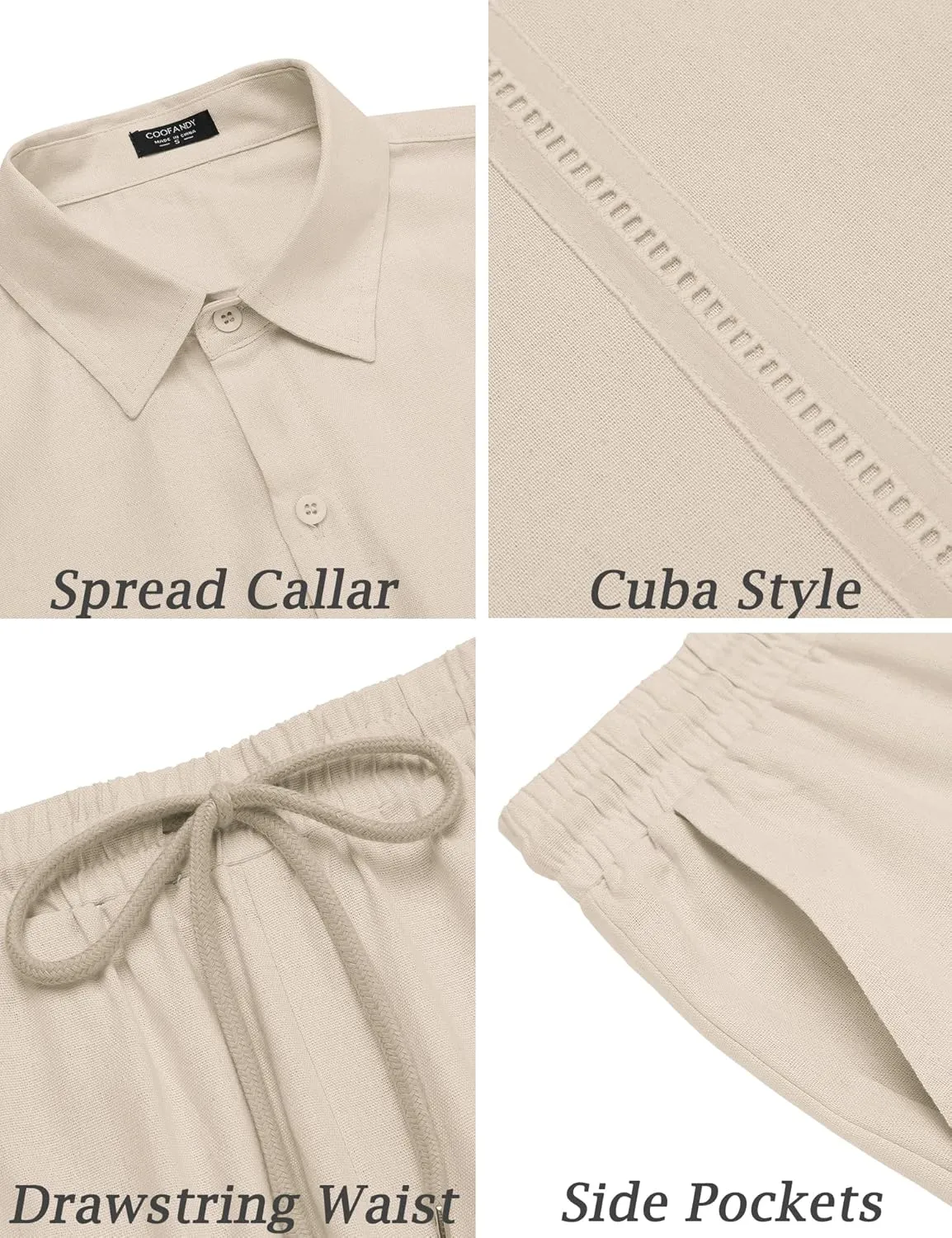 COOFANDY Men's 2 Pieces Linen Set Short Sleeve Button Down Shirts Summer Beach Shorts Casual Outfits