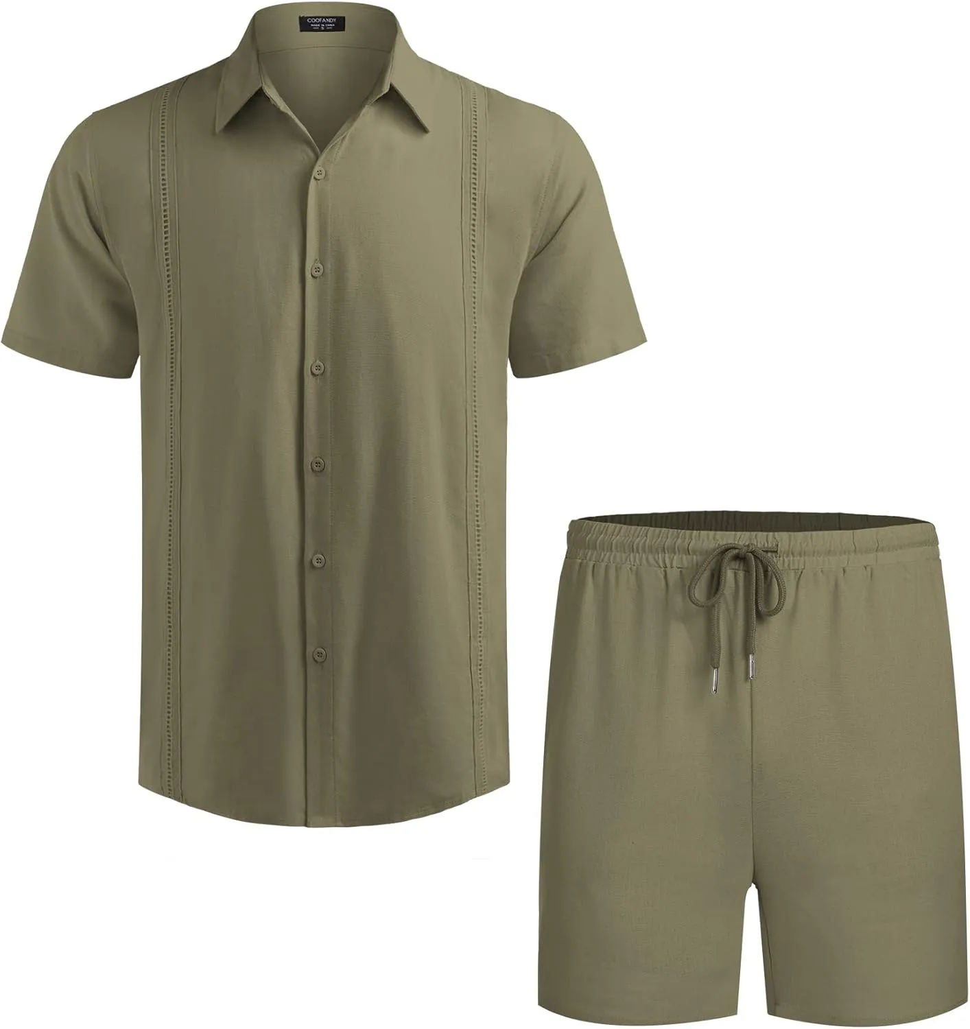 COOFANDY Men's 2 Pieces Linen Set Short Sleeve Button Down Shirts Summer Beach Shorts Casual Outfits