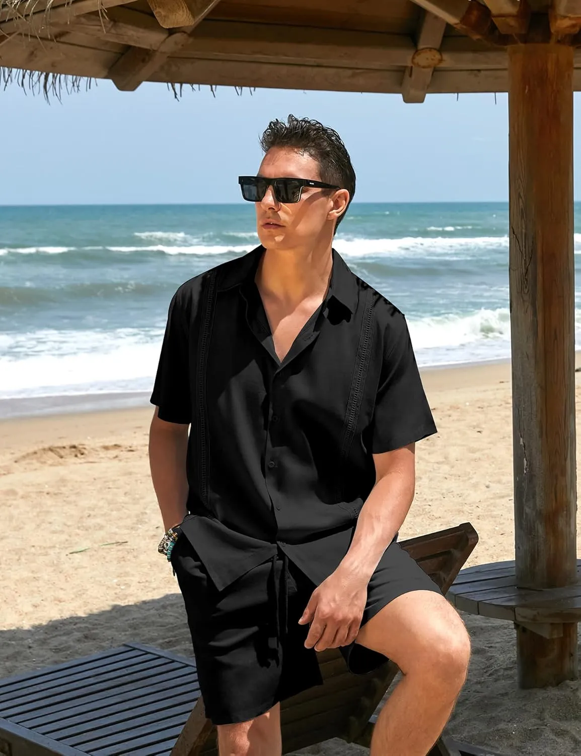 COOFANDY Men's 2 Pieces Linen Set Short Sleeve Button Down Shirts Summer Beach Shorts Casual Outfits