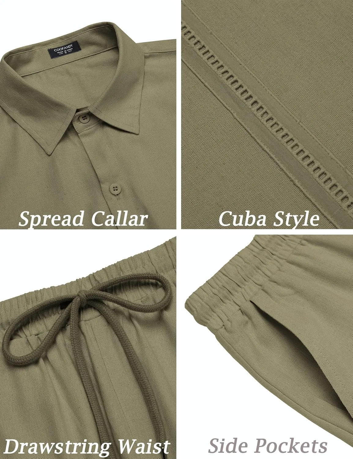 COOFANDY Men's 2 Pieces Linen Set Short Sleeve Button Down Shirts Summer Beach Shorts Casual Outfits
