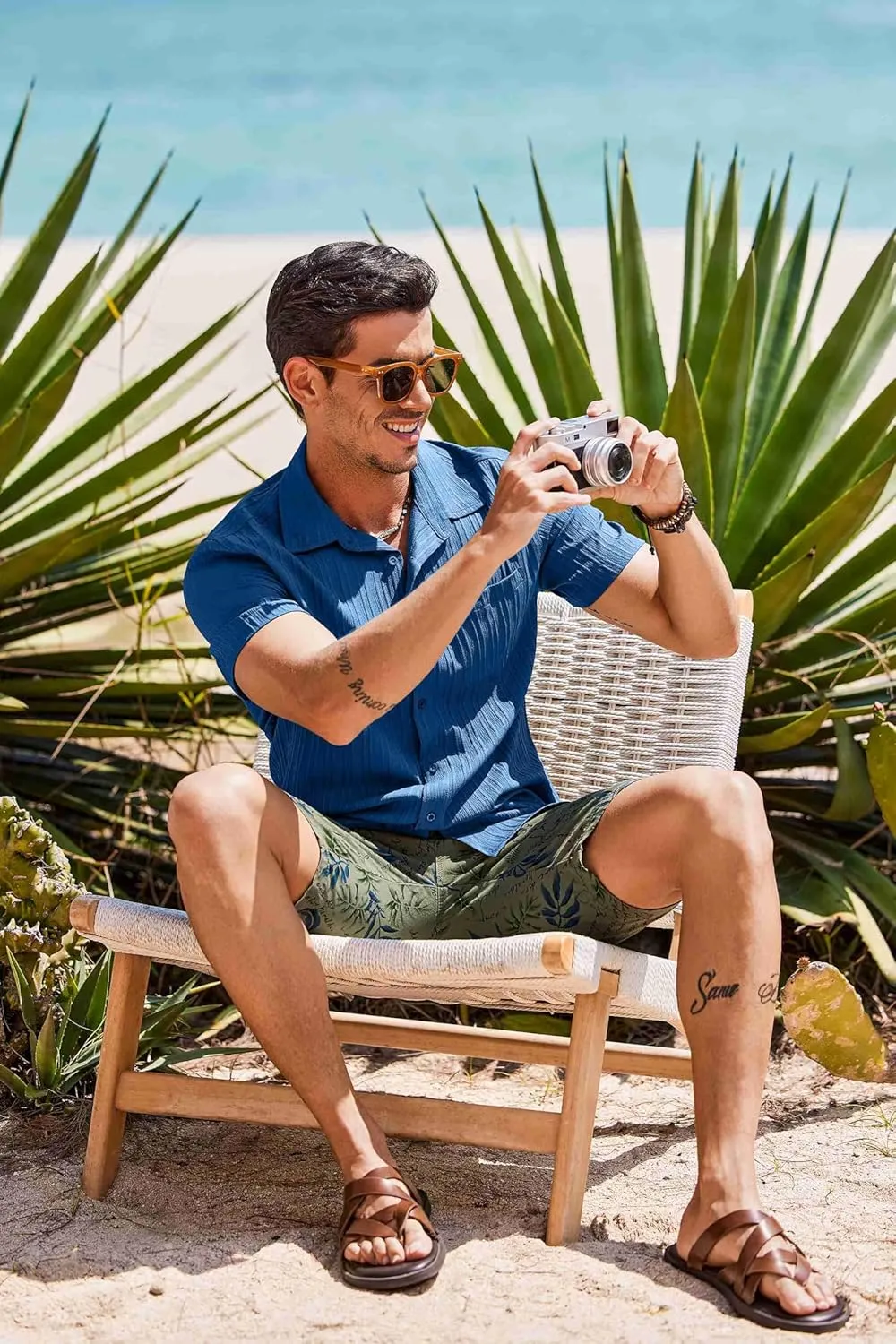 COOFANDY Men's Short Sleeve Casual Button Down Shirts Textured Summer Beach Shirt with Pocket