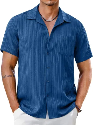 COOFANDY Men's Short Sleeve Casual Button Down Shirts Textured Summer Beach Shirt with Pocket