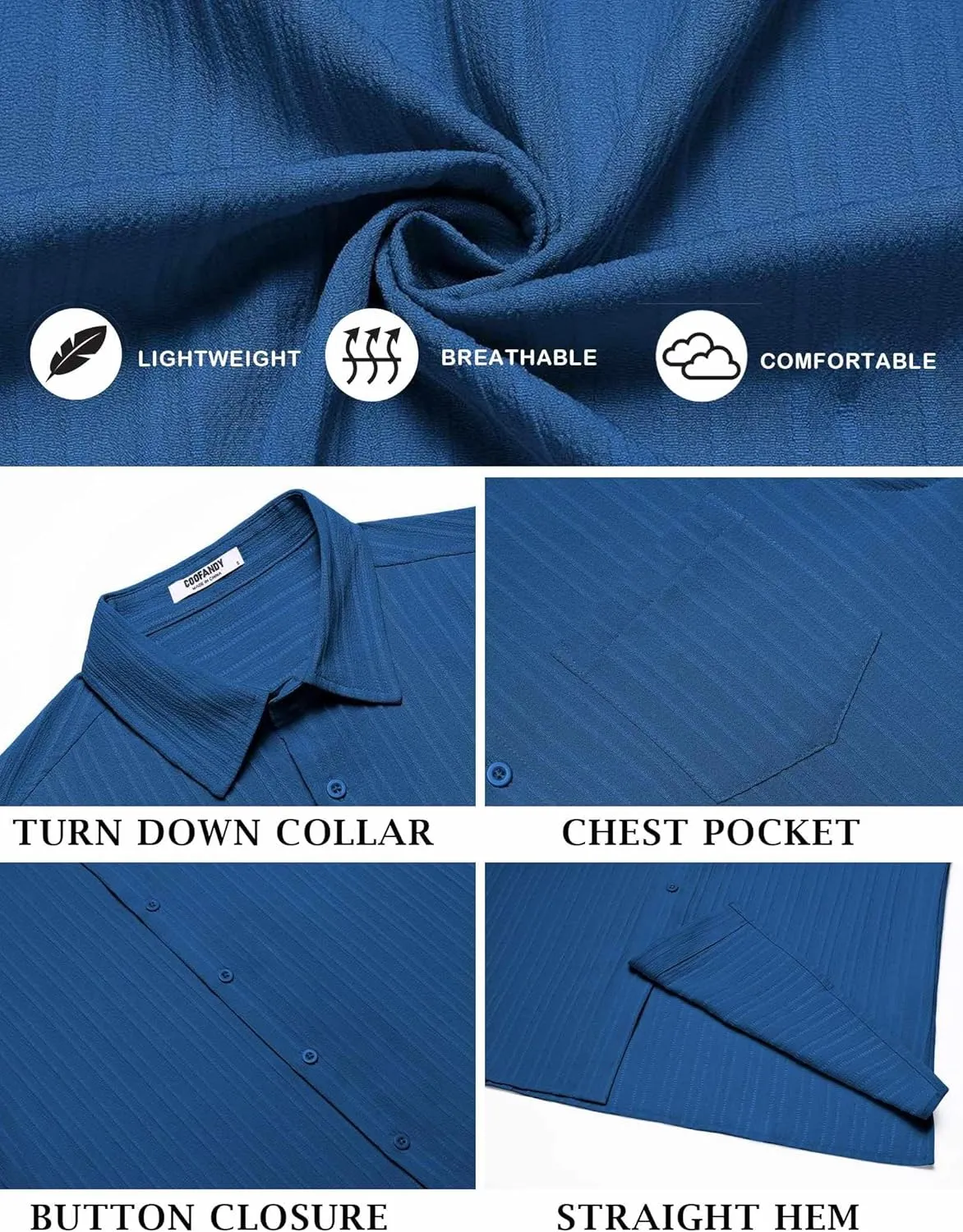 COOFANDY Men's Short Sleeve Casual Button Down Shirts Textured Summer Beach Shirt with Pocket