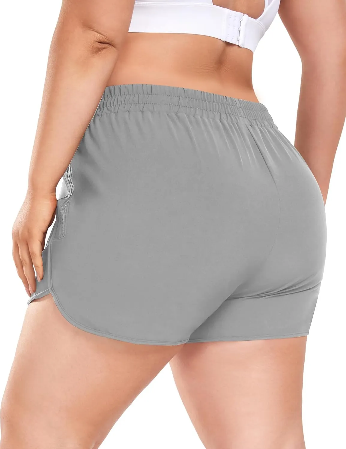 COOTRY Women's Athletic Shorts Plus Size High Waisted Quick Dry Gym Running Workout Clothes with Zip Pockets 3 Inch