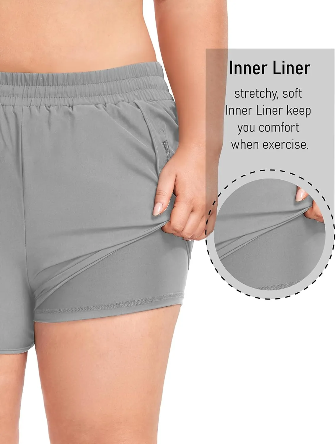 COOTRY Women's Athletic Shorts Plus Size High Waisted Quick Dry Gym Running Workout Clothes with Zip Pockets 3 Inch