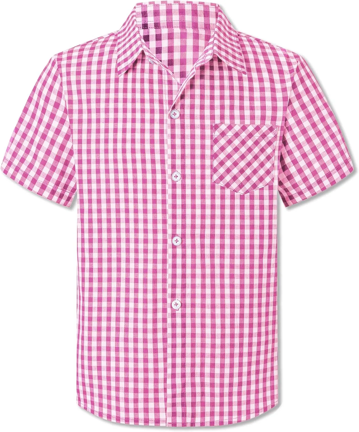 Cromoncent Boys and Mens Summer Plaid Shirt Casual Short Sleeve Button Down Shirts