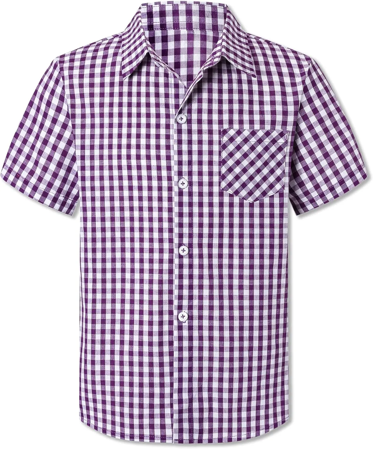 Cromoncent Boys and Mens Summer Plaid Shirt Casual Short Sleeve Button Down Shirts