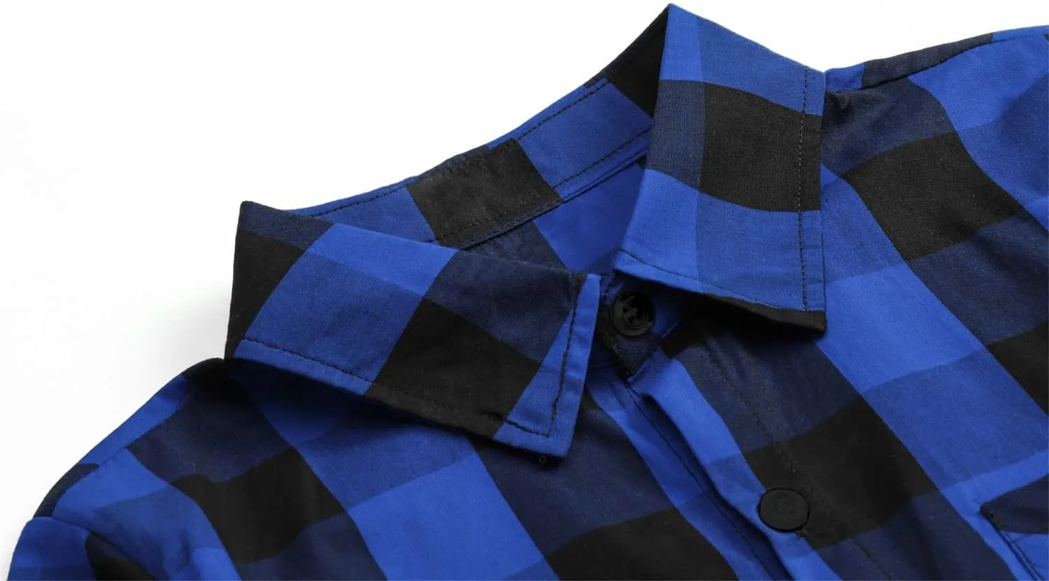 Cromoncent Boys and Mens Summer Plaid Shirt Casual Short Sleeve Button Down Shirts