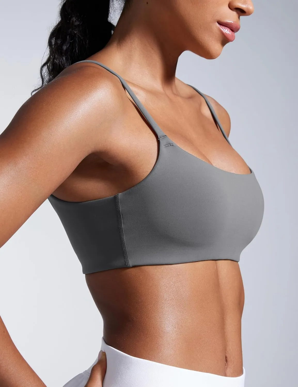 CRZ YOGA Butterbreeze Scoop Neck Sports Bras for Women - Spaghetti Straps Wireless Workout Padded Gym Cami Top
