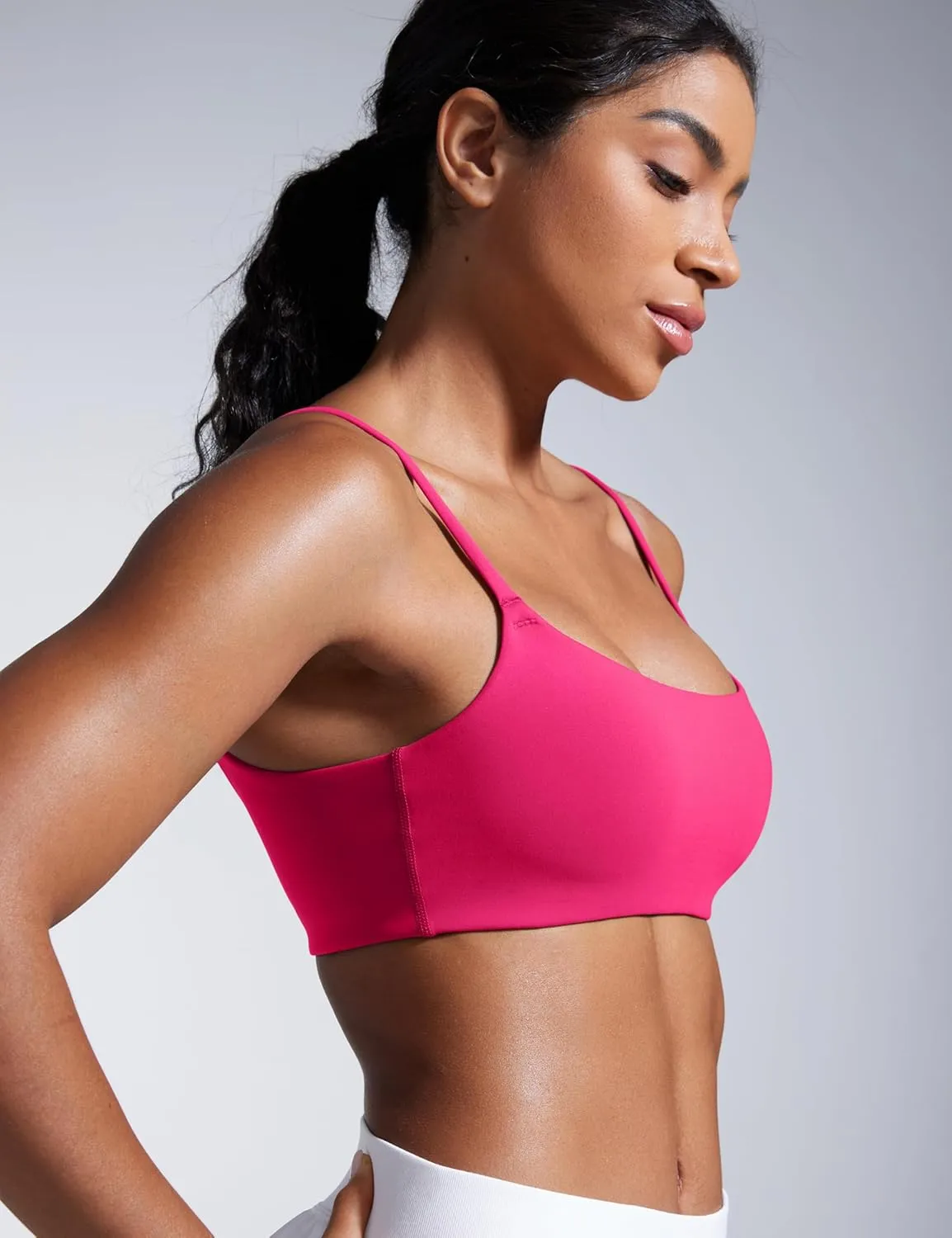 CRZ YOGA Butterbreeze Scoop Neck Sports Bras for Women - Spaghetti Straps Wireless Workout Padded Gym Cami Top