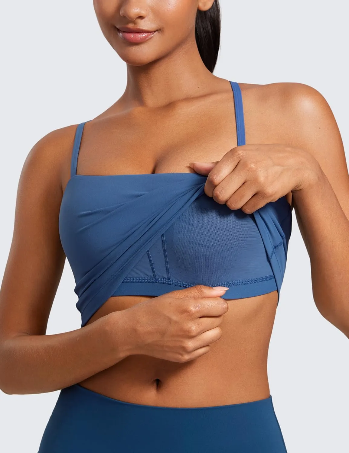 CRZ YOGA Butterluxe Cami Longline Sports Bras for Women - Square Neck Adjustable Padded Workout Crop Tank Top Camisole