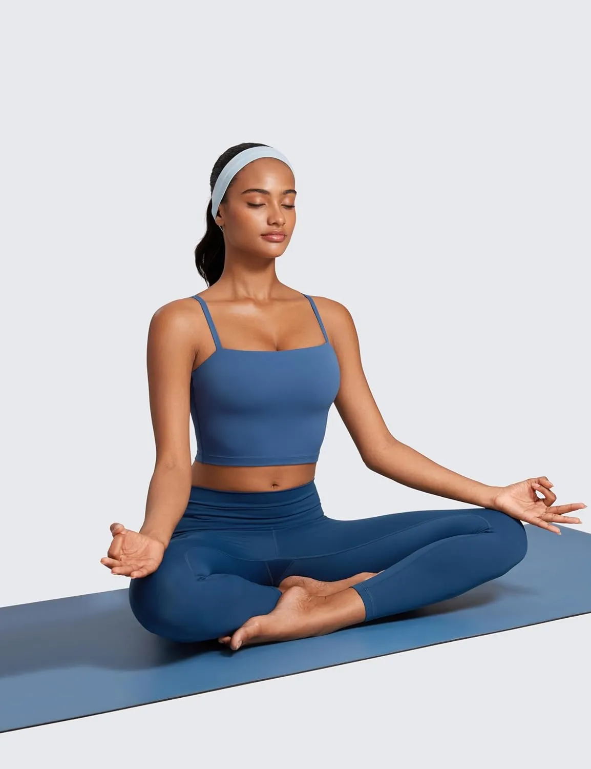 CRZ YOGA Butterluxe Cami Longline Sports Bras for Women - Square Neck Adjustable Padded Workout Crop Tank Top Camisole