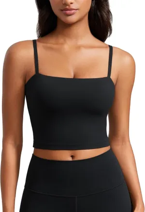 CRZ YOGA Butterluxe Cami Longline Sports Bras for Women - Square Neck Adjustable Padded Workout Crop Tank Top Camisole