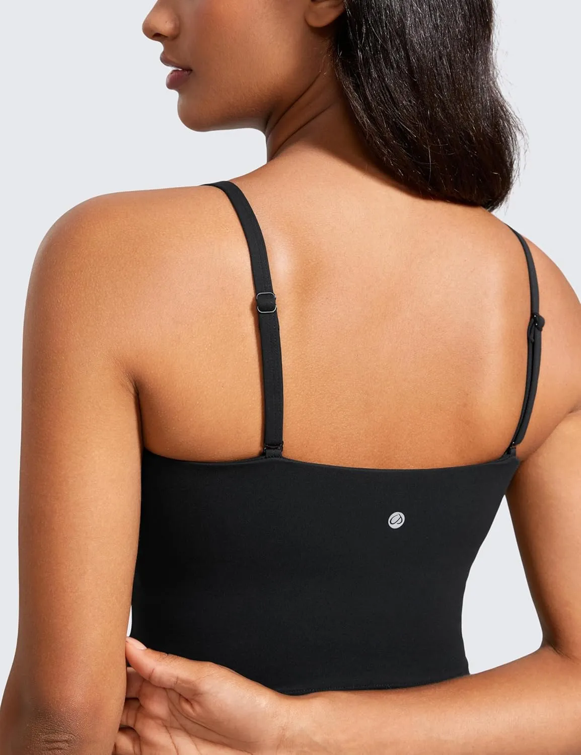 CRZ YOGA Butterluxe Cami Longline Sports Bras for Women - Square Neck Adjustable Padded Workout Crop Tank Top Camisole
