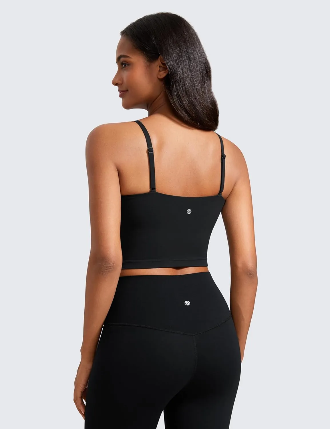 CRZ YOGA Butterluxe Cami Longline Sports Bras for Women - Square Neck Adjustable Padded Workout Crop Tank Top Camisole