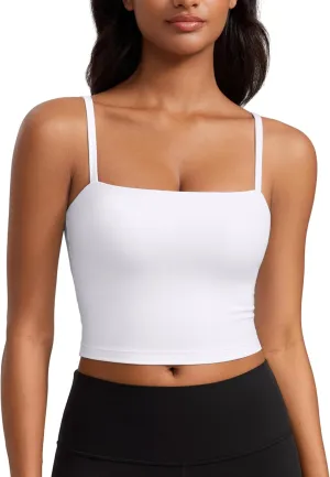 CRZ YOGA Butterluxe Cami Longline Sports Bras for Women - Square Neck Adjustable Padded Workout Crop Tank Top Camisole
