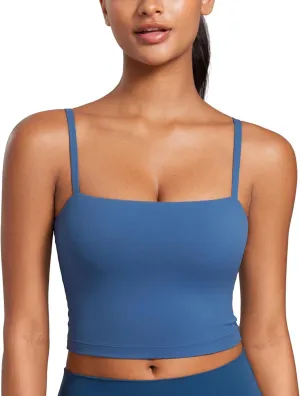 CRZ YOGA Butterluxe Cami Longline Sports Bras for Women - Square Neck Adjustable Padded Workout Crop Tank Top Camisole