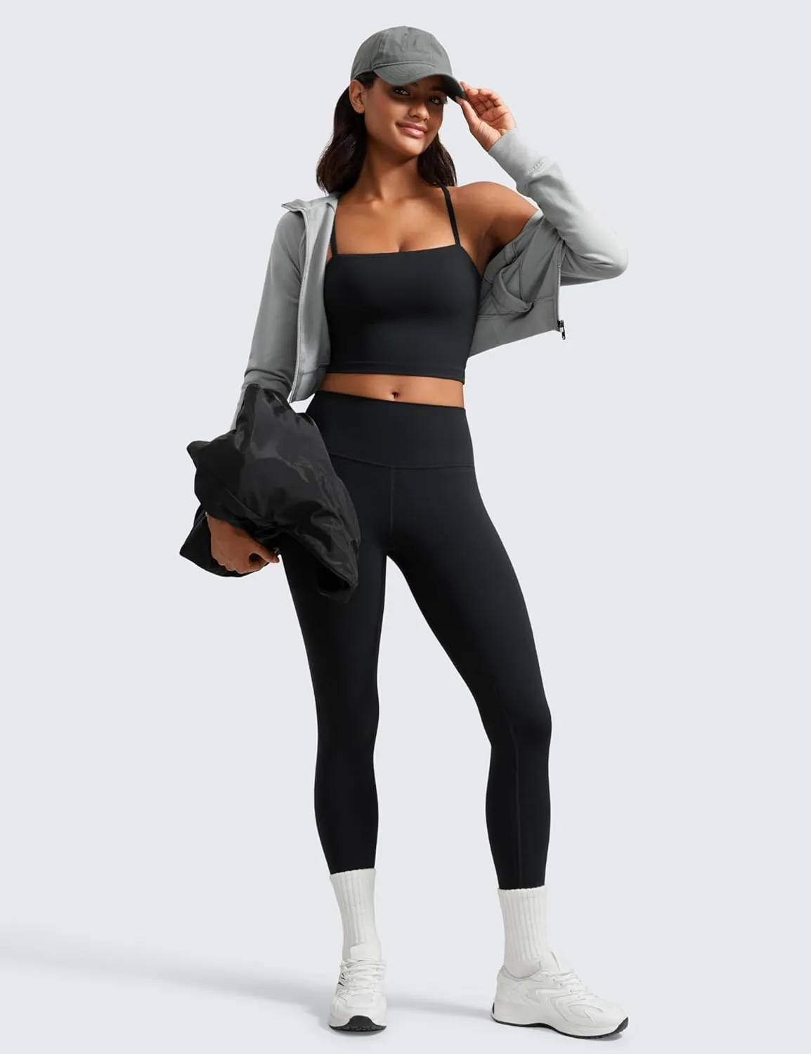 CRZ YOGA Butterluxe Cami Longline Sports Bras for Women - Square Neck Adjustable Padded Workout Crop Tank Top Camisole