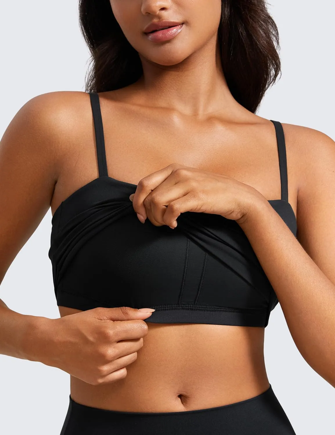 CRZ YOGA Butterluxe Cami Longline Sports Bras for Women - Square Neck Adjustable Padded Workout Crop Tank Top Camisole
