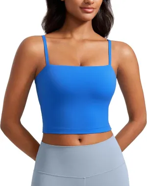 CRZ YOGA Butterluxe Cami Longline Sports Bras for Women - Square Neck Adjustable Padded Workout Crop Tank Top Camisole