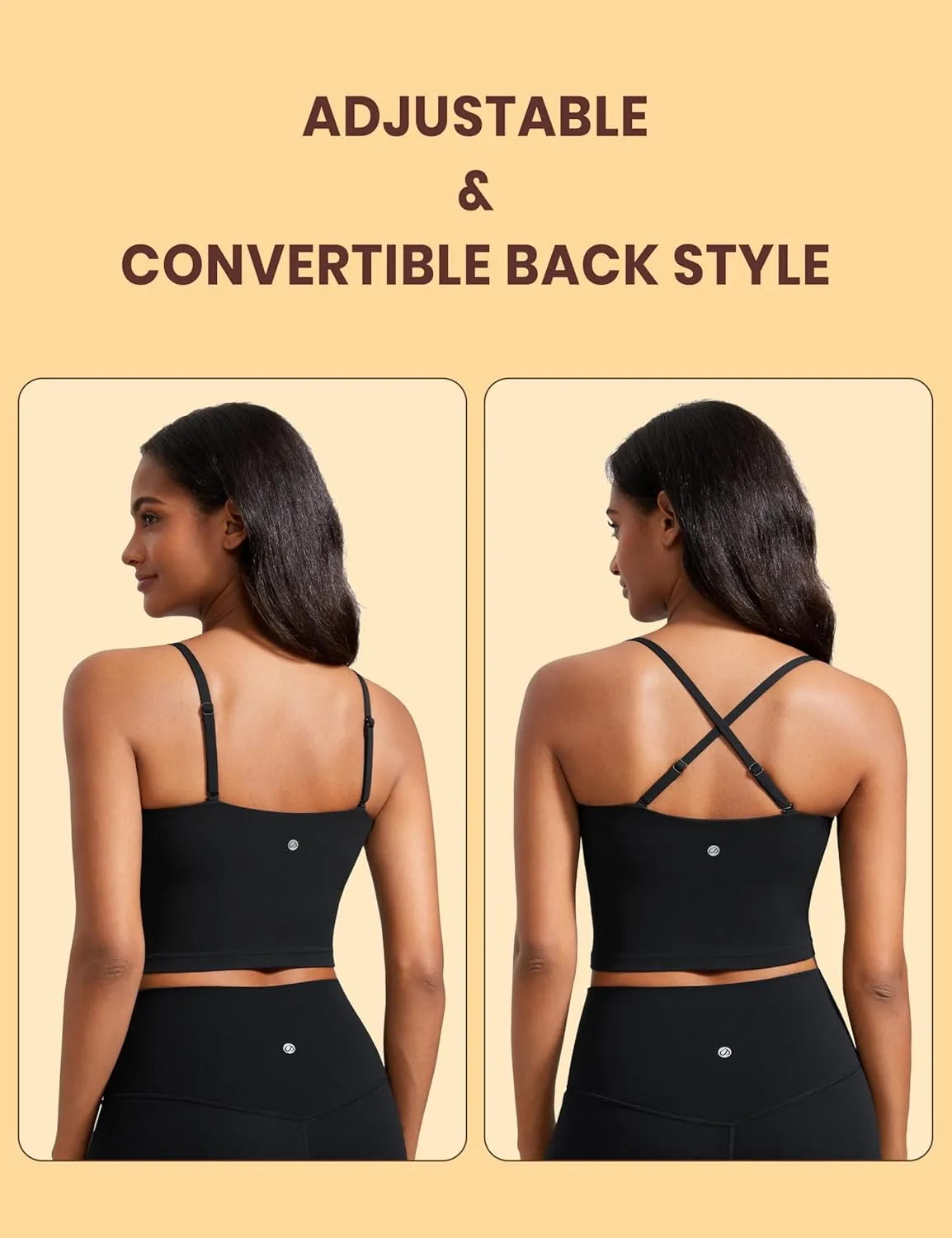 CRZ YOGA Butterluxe Cami Longline Sports Bras for Women - Square Neck Adjustable Padded Workout Crop Tank Top Camisole