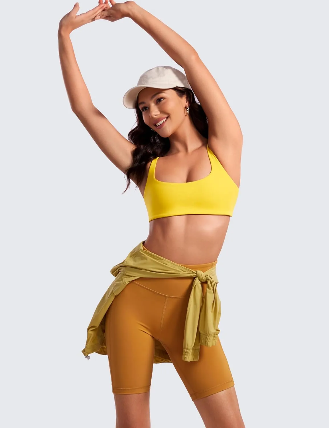 CRZ YOGA Butterluxe Spaghetti Strap Sports Bras for Women - Square Neck Yoga Wireless Low Coverage Padded Cami Crop Top