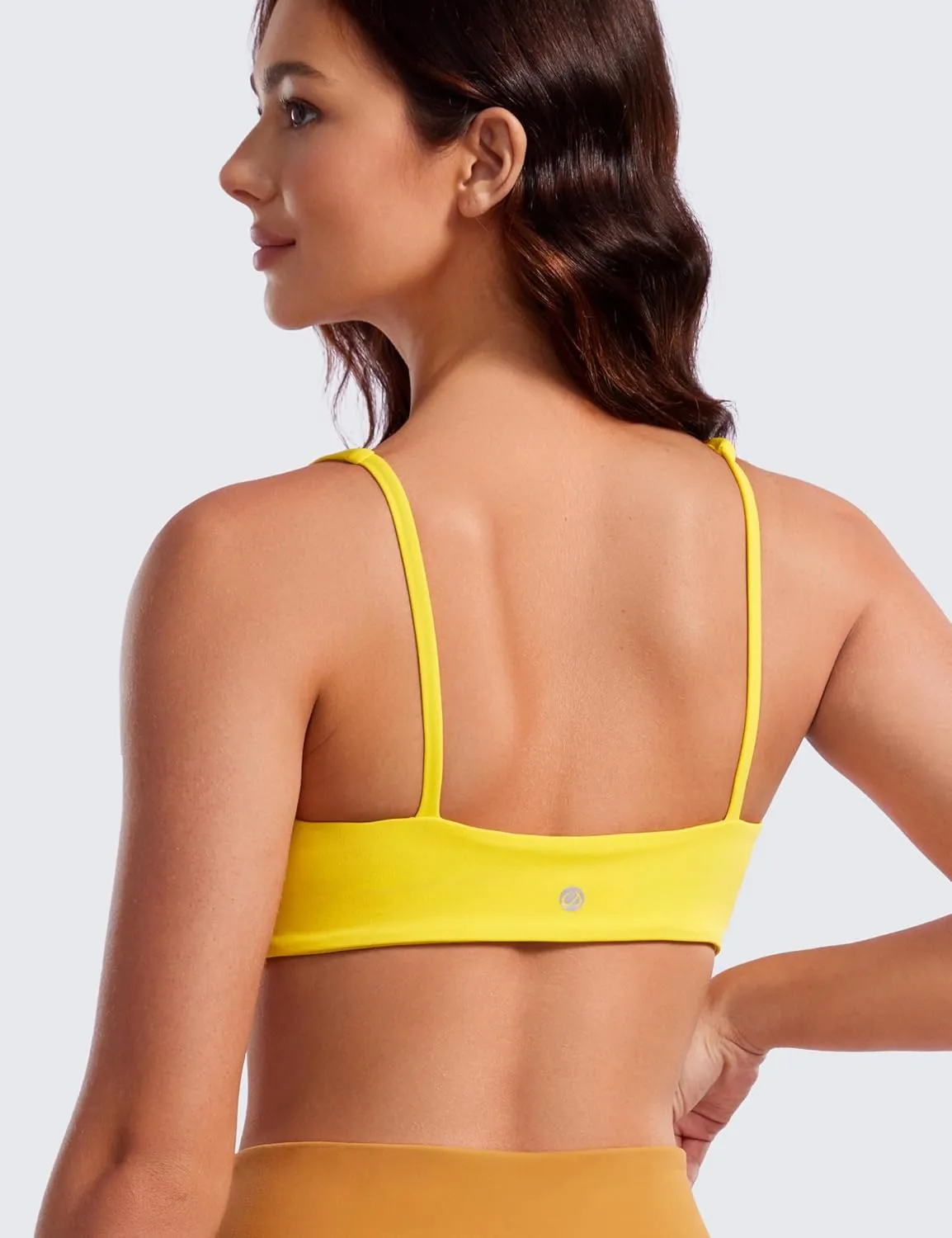 CRZ YOGA Butterluxe Spaghetti Strap Sports Bras for Women - Square Neck Yoga Wireless Low Coverage Padded Cami Crop Top