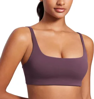 CRZ YOGA Butterluxe Spaghetti Strap Sports Bras for Women - Square Neck Yoga Wireless Low Coverage Padded Cami Crop Top