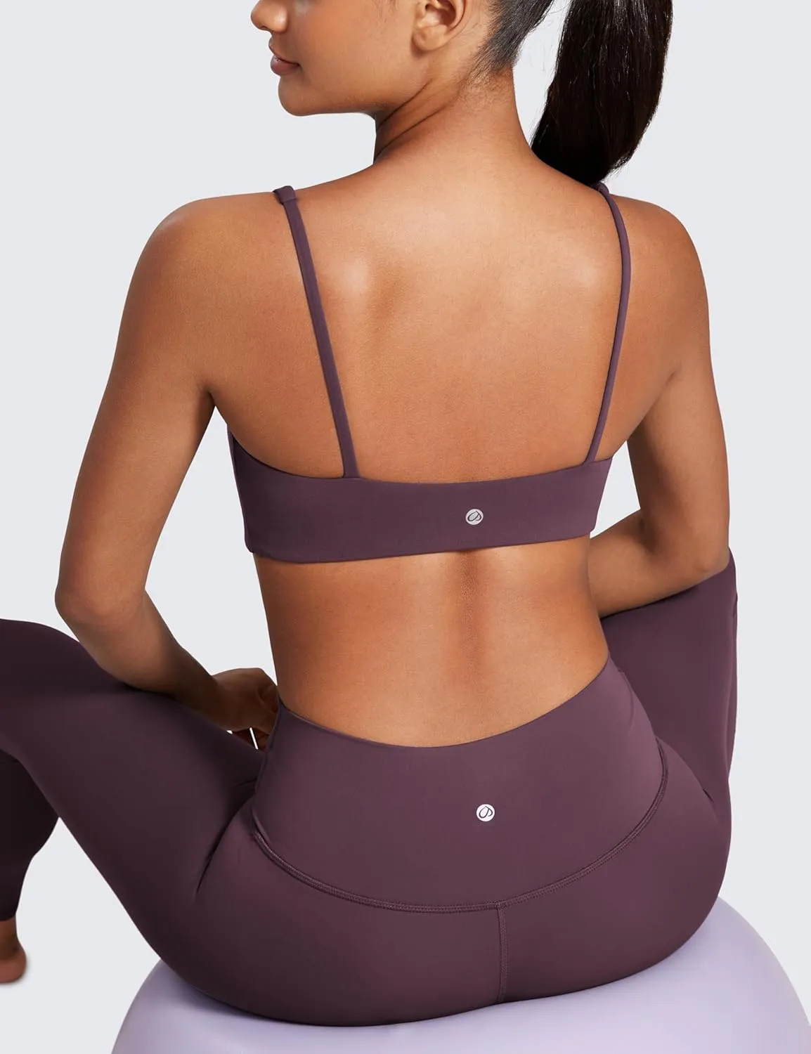 CRZ YOGA Butterluxe Spaghetti Strap Sports Bras for Women - Square Neck Yoga Wireless Low Coverage Padded Cami Crop Top