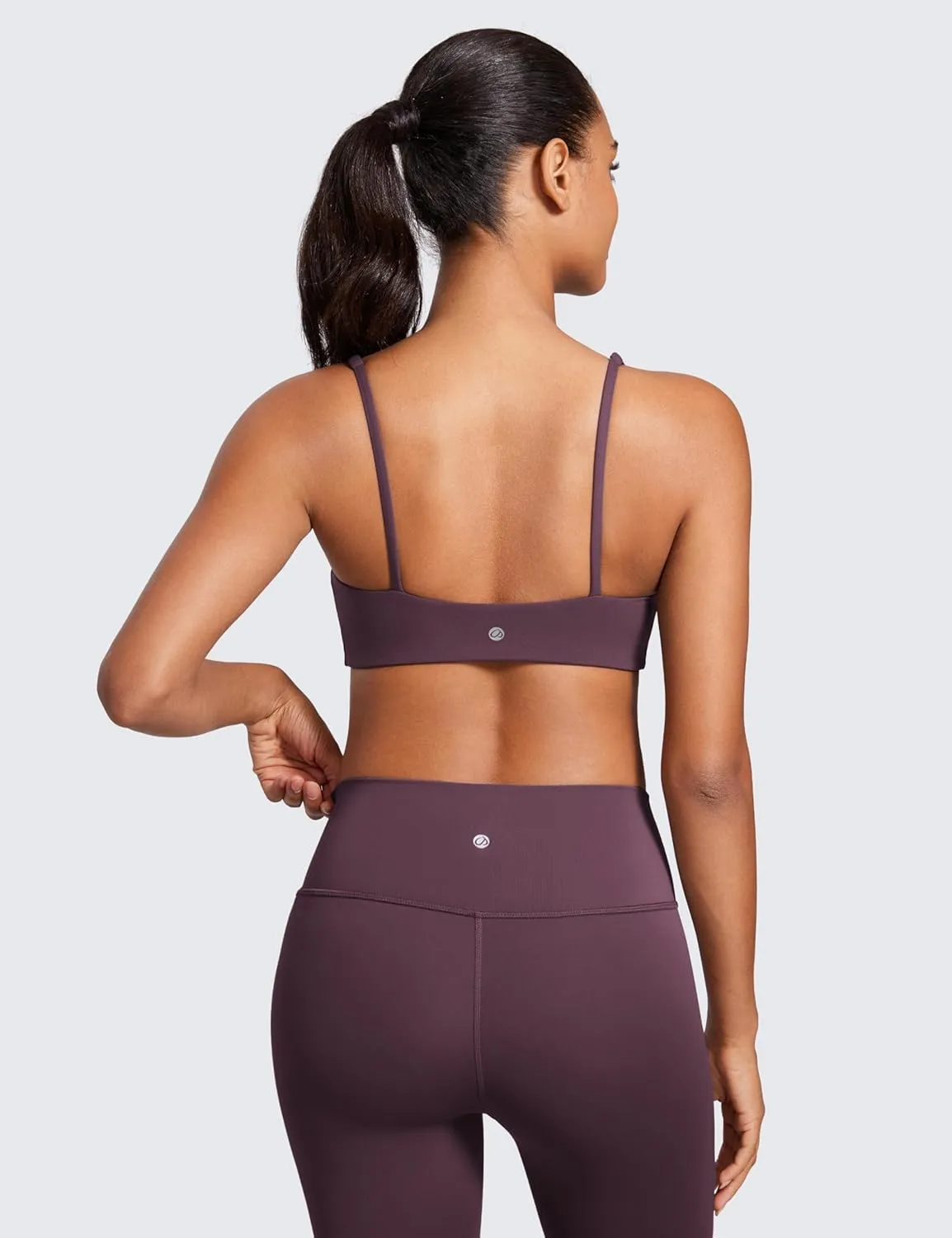 CRZ YOGA Butterluxe Spaghetti Strap Sports Bras for Women - Square Neck Yoga Wireless Low Coverage Padded Cami Crop Top